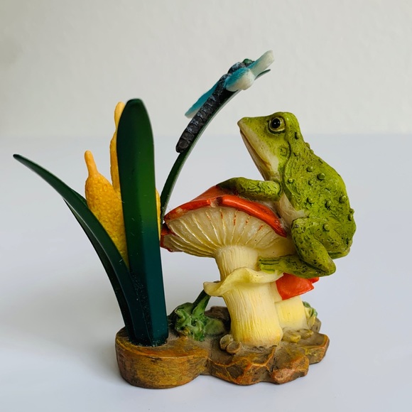 Frog Mushroom Dragonfly Figurine